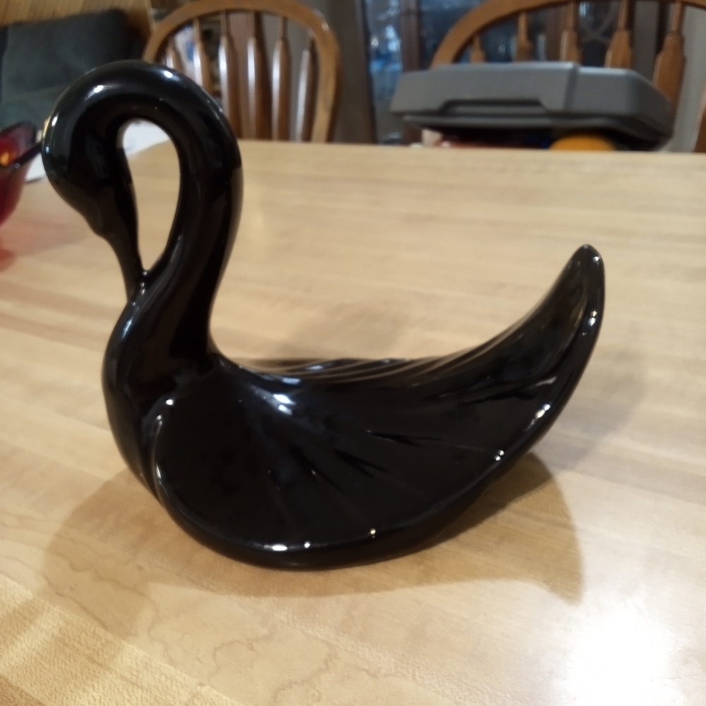 Elegant Black Ceramic Swan Figurine